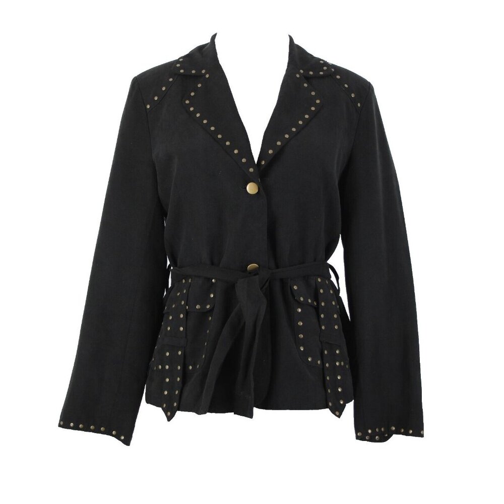 Carole Little Petites Sz M Black Bronze Studded Pockets Lined Polyester Jacket - Picture 2 of 16